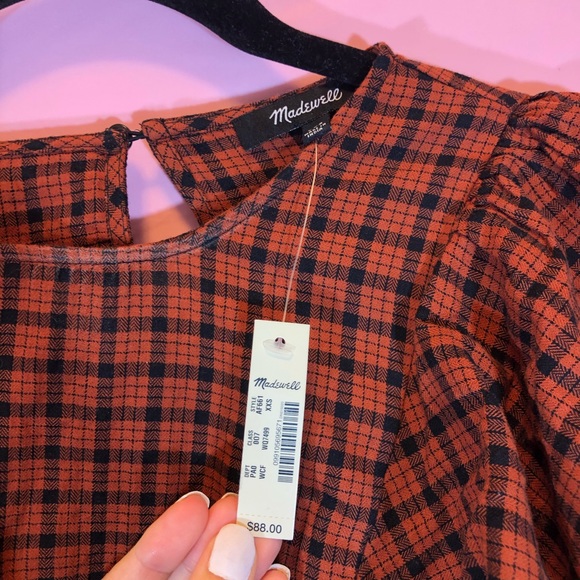 NWT Madewell Plaid Ruffle Top - Picture 2 of 3
